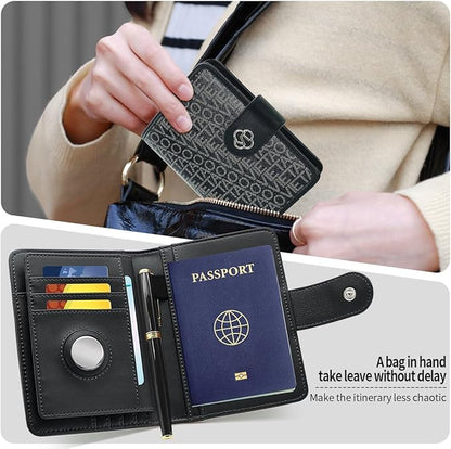 Passport Holder Wallet Bag with AirTag Holder, Card Slots and Passport Solt Ticket Cash Solt, Photo Solt Sim Card Pen Slot.Black