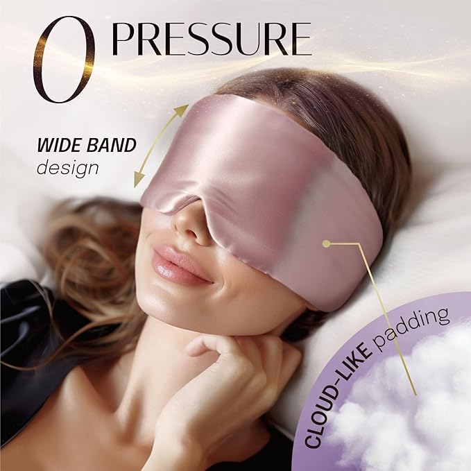 Silk Sleep Mask Soft Pressureless: 100% Mulberry Silk for Eye Skin Anti Wrinkles, Large Size for Total Blackout, Adjustable Wide Velcro Ear Cover