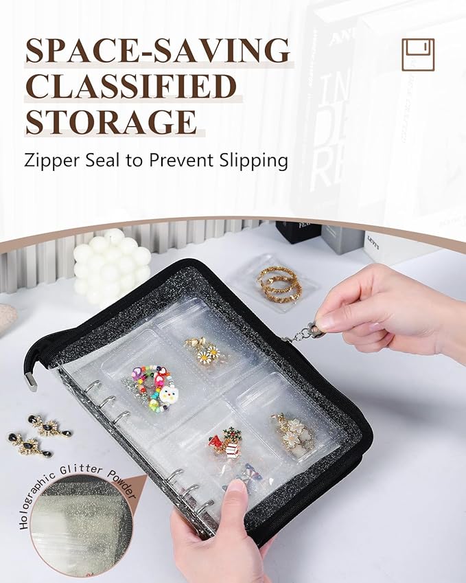 AOLEIXIYA Jewelry Organizer Book Clear Travel earring book organizer Transparent Jewelry Book with Zipper Pouch Bags (Black,With 80 PCS Small Jewelry Bags)