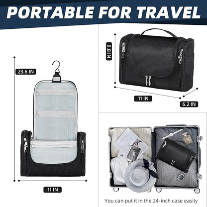Buruis Large Toiletry Bag for Women and Men, Hanging Travel Bag for Makeup, Cosmetics, Shaving, Toiletries, Water-Resistant Dopp Kit for Gym, Camping, or Daily Use, Black