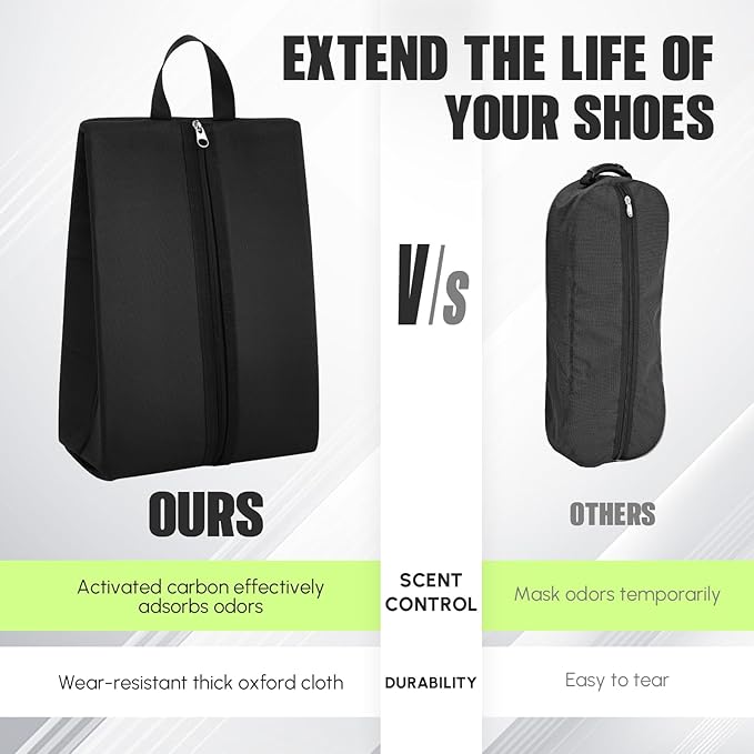 Leinuosen 2 Pcs Smell Proof Shoe Cleat Bag for Travel Water Resistant Odor Absorbing Lightweight Golf Soccer Shoe Storage Organizer Pouch with Zipper for Gym Sports Work Men Women (Black)