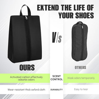 Leinuosen 2 Pcs Smell Proof Shoe Cleat Bag for Travel Water Resistant Odor Absorbing Lightweight Golf Soccer Shoe Storage Organizer Pouch with Zipper for Gym Sports Work Men Women (Black)