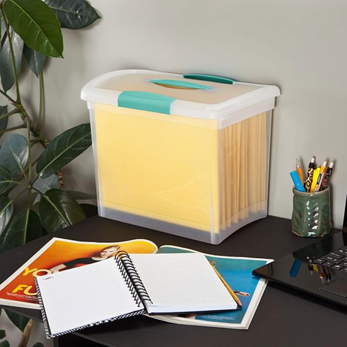 Sterilite Large Nesting ShowOffs Stackable Storage Bin, Latching Organizer Tote with Handle, Plastic Box for File Organization, Clear, 12-Pack