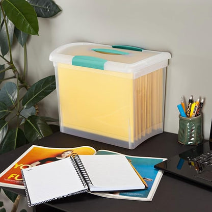 Sterilite Large Nesting ShowOffs, Stackable Small Storage Bin with Latching Lid and Handle, Plastic Container to Organize Office Files, Clear, 18-Pack