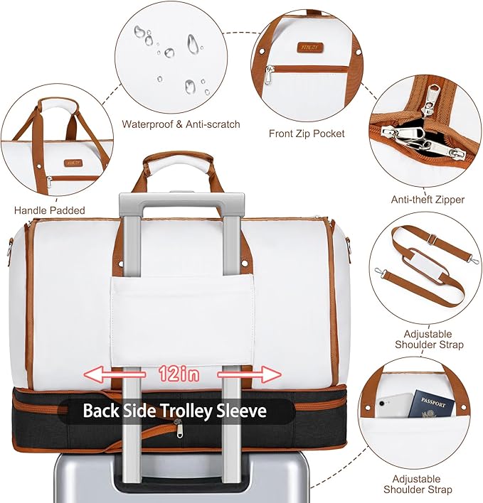 Garment Duffle Bag for Travel - Convertible Carry on Garments Duffel Bags Travel Bag for Women Men Large Weekender Bag with Shoes Compartment 3 in 1 Hanging Clothes Suit Dress Bag 3pcs Set