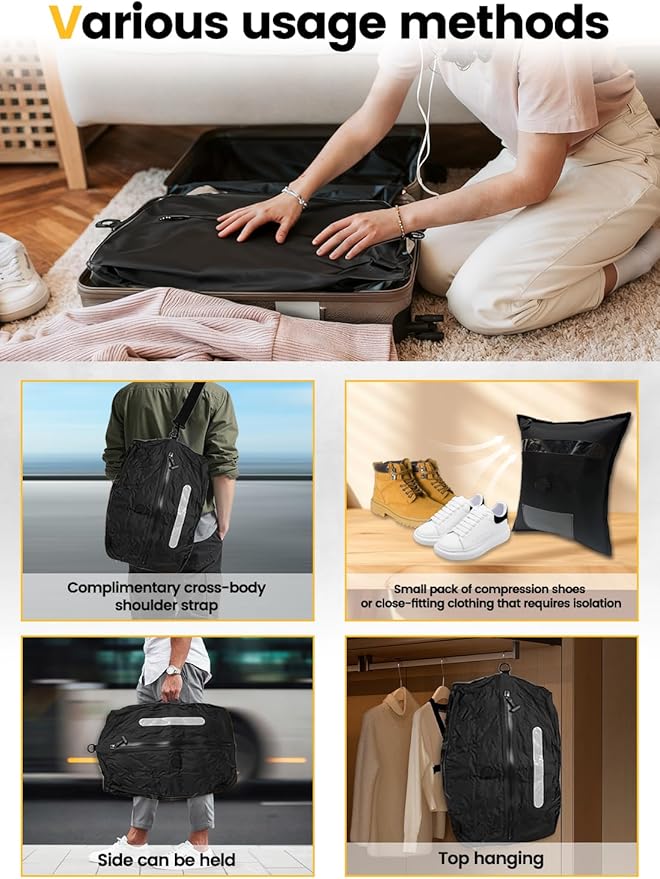 Travel Vacuum Bags with Pump, IP67 Reusable Waterproof Nylon Vacuum Compression Bags with See-through Window for Carry On Suitcases and Backpack,vacuum seal bags for clothing travel ( 3PCS-PUMP )