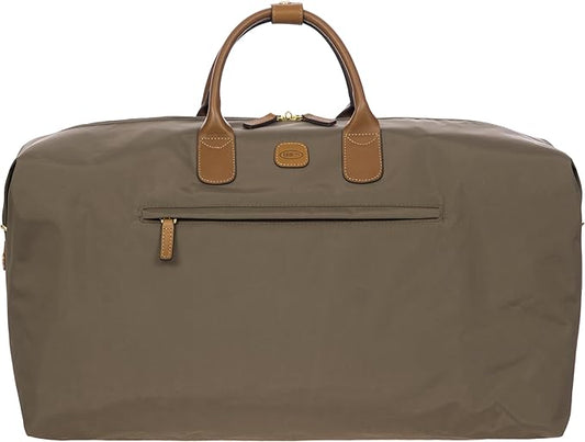 Bric's X-Travel Deluxe Duffle for Men and Women - Lightweight Overnight Carry On Travel Luggage with Tuscan Leather Trim and Sleeve Attachment - Water-Resistant Weekender or Gym-Ready Duffel