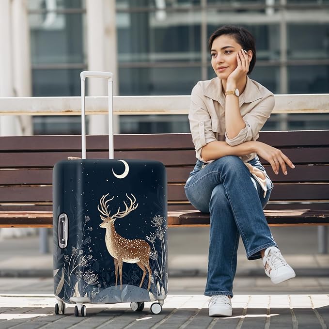 Deer Luggage Cover – Elegant Night Forest Suitcase Cover Protector, Stretchable Waterproof Travel Luggage Sleeve,XL