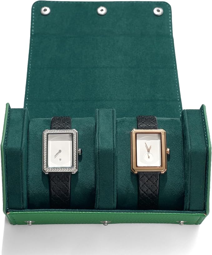 Oirlv Luxury Hexagonal Leather Watch Travel Case Watch Organizer Case for Men Portable Jewelry Storage Roll Organizer(2-Slot,Green)