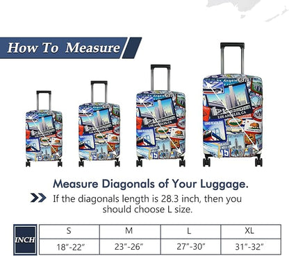 HYPER VENTURE Washable Luggage Cover - Fashion Suitcase Protector Fits 23-26 Inch Luggage (Travel Location, M)
