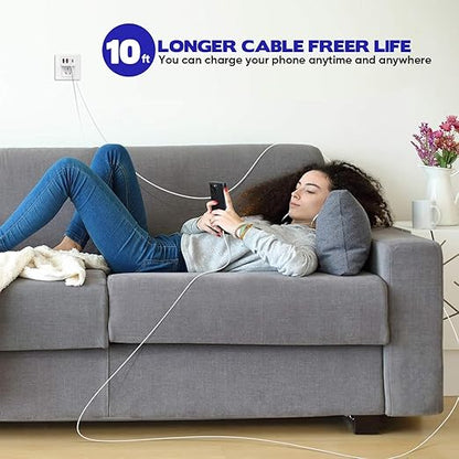 10FT iPhone 17 16 15 Pro Charger,2Pack 10Foot USB C to C Woven Cable Cord 40W USB C Apple Charger 4 Port PD&AC Charge Block Fast Charging for iPhone 17 Air/17 16 15 Pro Max/16e/16 Plus/15/15 Pro/iPad