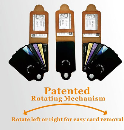 RFID Blocking Leather Wallet with Patented Rotating Card Holder – (5+3) 8 Card Slots, ID Window & Cash Pocket | Patented Anti-Theft Design (Brown)
