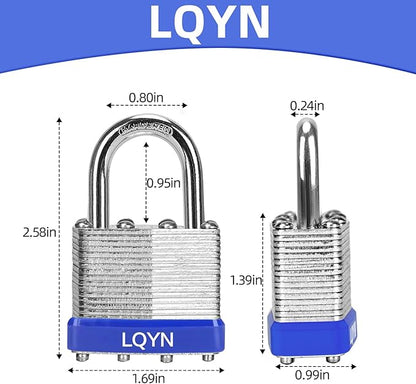Padlocks with Same Key, LQYN 12 Pcs Laminated Keyed Padlock (1-9/16", 40mm), Keyed Alike Locks, Normal Shackle, for Storage Locker, Hasp Latch, Toolbox, Sheds