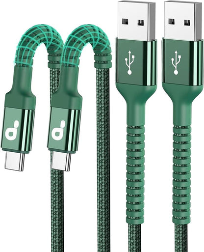 USB to USB C Cable Fast Charging 10FT USB A to USB C Charger Cord, Upgraded Extra Durable Braided USBC Cable Compatible with iPhone 17 16 15 Pro Max,Samsung Galaxy S10 S9 Plus More-Green 2 Pack