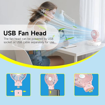 HandFan 10400mAh Personal Handheld Fan, 40Hrs Long-Lasted Hand Fan Rechargeable, Mini Cooling Fans Foldable, Heavy Duty Battery Fans Portable for Travel Beach Concerts Cruise Makeup(Pink)