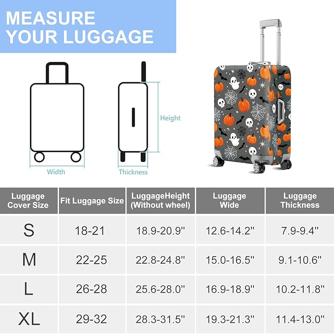 ANNA QUEEN Travel Pumpkin Spooky Halloween Luggage Cover Halloween Decorations Suitcase Protector Suitcase Cover Anti-Scratch,Stretchable Luggage Travel Bag Cover Washable