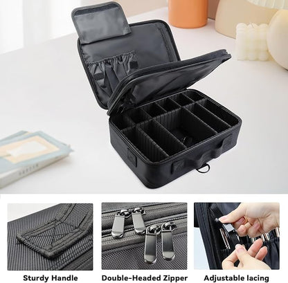 Travel Makeup Bag Makeup Cosmetic Train Case Organizer Portable Storage Bag with Adjustable Dividers for Cosmetics Makeup Brushes Toiletry Jewelry Black Medium