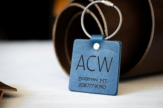 Personalized Leather Luggage Tag – Custom Engraved Travel Tag with Name & Address, Full Grain Leather, Handmade in USA, Gift for Travelers