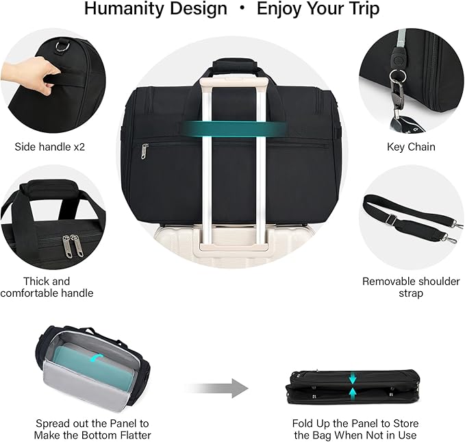 Hanke Carry On luggage Bags for Travel, Large Foldable Duffle Bag for Travel, Softside Lightweight Travel Bag Carry On Bags for Airplanes Women, Travel Tote Bags for Women Men.（Black）