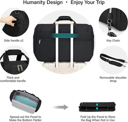 Hanke Carry On luggage Bags for Travel, Large Foldable Duffle Bag for Travel, Softside Lightweight Travel Bag Carry On Bags for Airplanes Women, Travel Tote Bags for Women Men.（Black）