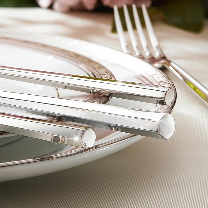 KINGSTONE 20-Piece Silverware Set, 18/10 Stainless Steel Flatware Cutlery Set with Hexagon Handle, for Hotel, Home, Party, Wedding Gift, Mirror Polish and Dishwasher Safe