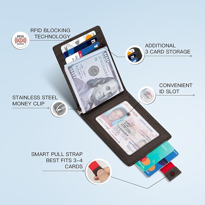 Zitahli Wallet for Men-6 Slots ID Window-Mens Wallets-Slim Wallet Classic Spring Money Clip RFID Blocking-Gift for Men