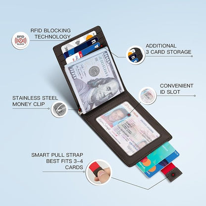 Zitahli Wallet for Men-6 Slots ID Window-Mens Wallets-Slim Wallet Classic Spring Money Clip RFID Blocking-Gift for Men