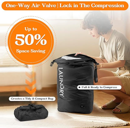 Compression Laundry Bag for Travel, Dirty Clothes Travel Laundry Bag, Waterproof Space-Saving Wet Clothes Storage Organizer, Smell Proof Laundry Bags Camping, Clothing, Swimming, Yoga, Gym