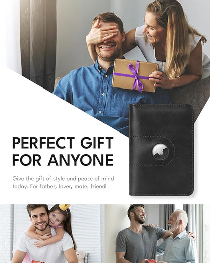 ALLIVE Passport Holder for Travel, Genuine Leather Passport Holder with Airtag Women Men,Travel Must Haves Airport Essentials, Passport Cover Travel Gifts Black