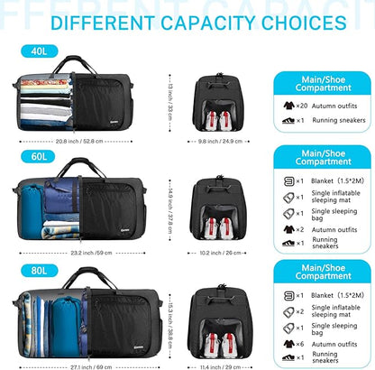 Gonex 40L 60L 80L 100L 150L Large Foldable Travel Duffle Bag with Shoes Compartment, Packable Lightweight Water Repellent Duffel Bag for Camping Gym Weekender Bag