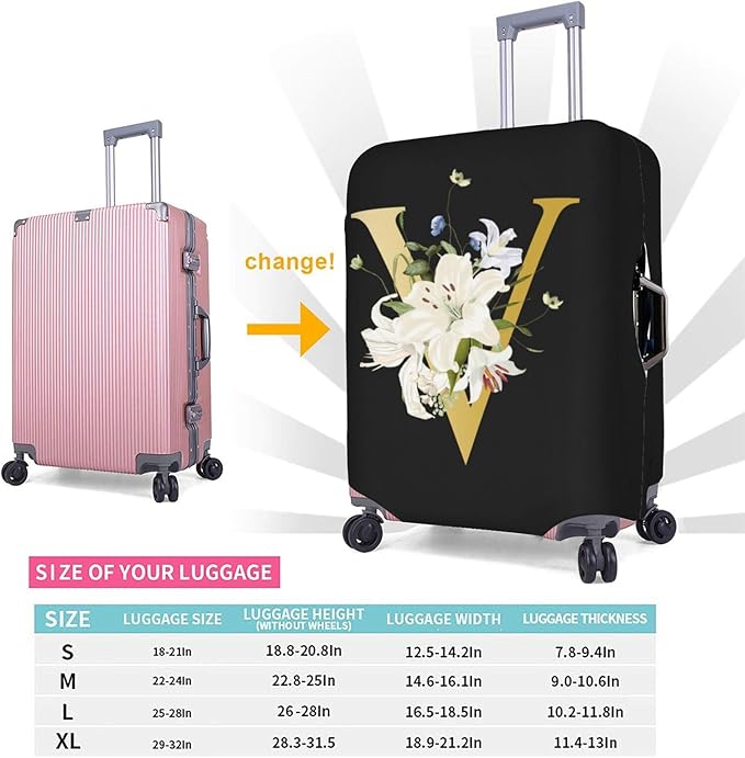 Decorative V Suitcase Protectors Elastic Washable Luggage Covers With Concealed Zippers For 18-32 Inch Luggage (Size M: Fits 22-24 Inch)