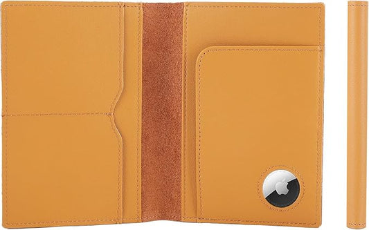 STAR VISTA Albatross Leather Travel Passport Holder, Minimalist Design, Calfskin Leather Case for Women and Men - Slim Passport Wallet, Bifold, RFID Blocking, with AirTag Holder, Honey