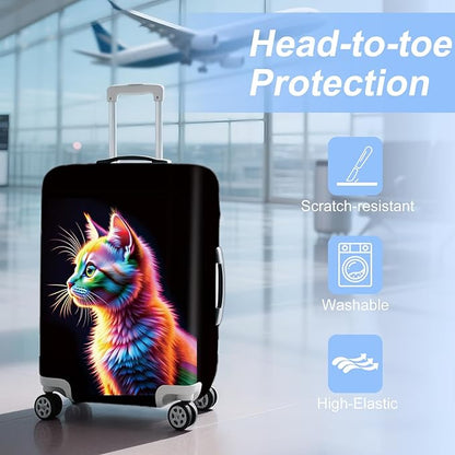 FOREVER QUEEN Colorful Cat Luggage Cover Suitcase Protector Suitcase Cover Anti-Scratch,Stretchable Bag Cover Washable Durable Polyester