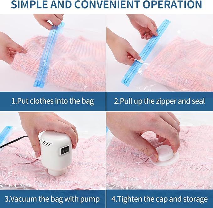 Vacuum Storage Bags for Clothing Travel,12 Pack Vacuum Bags with Pump,Space Saver Bag for Clothes Travel & Home(2 Roll Up Bags,3 Small,3 Medium,2 Large,2 Jumbo)