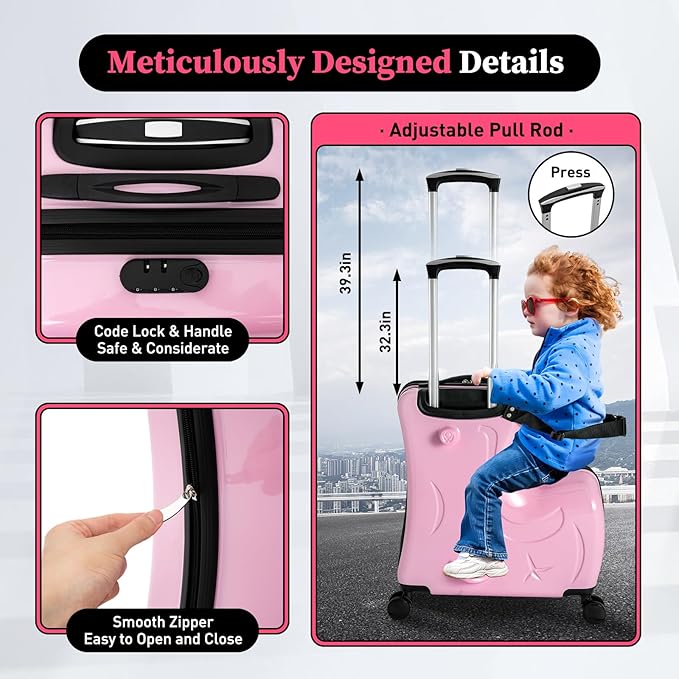20"Kids Luggage Portable Kids Suitcase Children's Ride On Trolley Rolling Luggage with Wheels Carry Trolley Luggage with Password Lock Waterproof Kids Suitcases for Boys Girls Small Suitcase ABS+PC