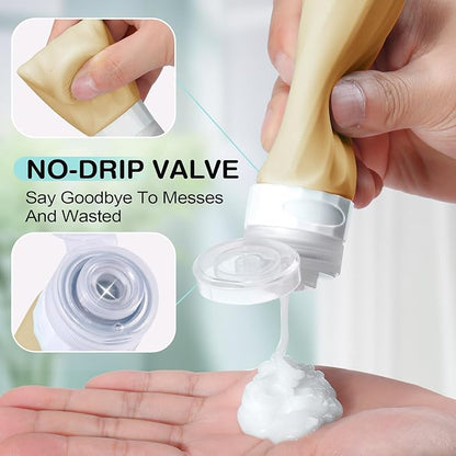 14pack Travel Bottles for Toiletries, TSA Approved Travel Size Toiletries Containers Set, Premium Silicone Leak Proof Refillable Squeezable & Creams jars Accessories Kit W/Clear Bag (Apricot)