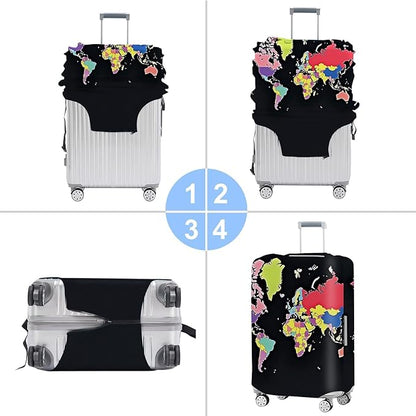 World Map Luggage Cover – Durable and Stylish Travel Suitcase Protector for Travel Enthusiasts, Fits Most Luggage Sizes,L