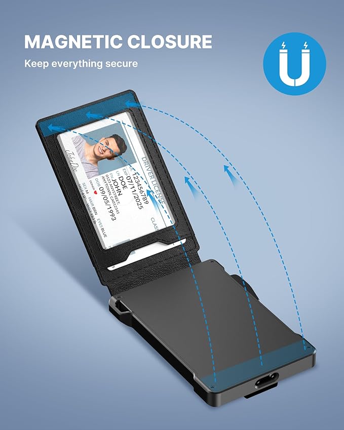 typecase Tactical Wallet for Men Card Holder: Pop Up Card Case, Genuine Leather, Smart, RFID Blocking, Slim, Minimalist, Thin, Front Pocket - 9-13 Card Capacitiy, ID Window, Money Clip (Black)