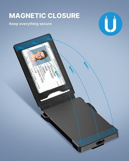 typecase Tactical Wallet for Men Card Holder: Pop Up Card Case, Genuine Leather, Smart, RFID Blocking, Slim, Minimalist, Thin, Front Pocket - 9-13 Card Capacitiy, ID Window, Money Clip (Black)