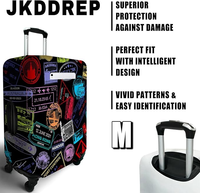 World Landmarks Travel Luggage Cover, Travel-Themed Suitcase Protector Stretchable, Washable Travel Suitcase Cover (M for 22-24 Inch Luggage)