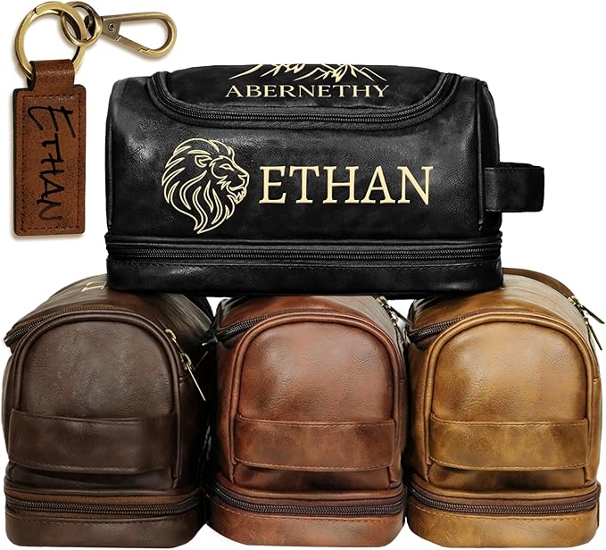 Personalized Leather Toiletry Bag for Men, Gifts for Men, Custom Mens Toiletries Travel Kit, Customize Shaving Bags, Men's Gift Ideas for Christmas, Anniversary, Birthday, Dad, Grandpa, Lover
