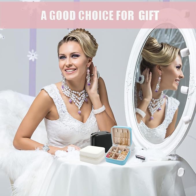 Bridesmaid Proposal Gifts Travel Jewelry Case Jewelry Travel Organizer Small Bachelorette party Jewelry Box Bridesmaid Gift Boxes Mini Storage Organizer Storage Box (6, White&Sage Green)