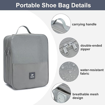 2 Layers Travel Shoe Bag, Portable Shoe Bags Hold 2 Pair Of Shoes, Water-Resistant Shoe Storage Pouch For Travel (Grey, 2 Pack)