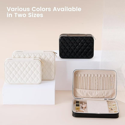 Lolalet Travel Jewelry Case for Women Girls, Travel Jewelry Organizer Box with Mirror & Clear Storage Bag, Small Portable Earring Necklace Bracelet Ring Case, Birthday Christmas Gifts -Large, Blue