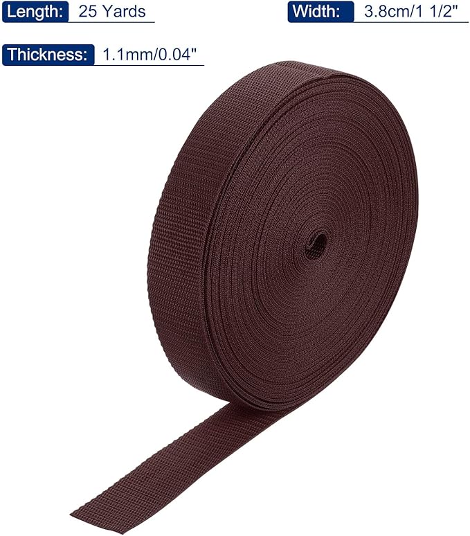 MECCANIXITY Lightweight Polypropylene Webbing Strap 1 1/2" 25 Yard Backpack Strapping Band Brown for Outdoor Luggage Cargo Straps
