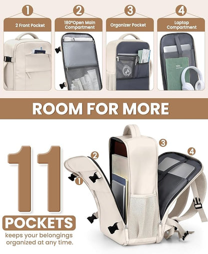 Travel Backpack for Women Man, Waterproof Personal Item Travel Bag Airline Approved Laptop Backpack Bookbag Weekender bags for Business,Travel, Work Fits 15.6 inch Laptop(Medium,Beige)