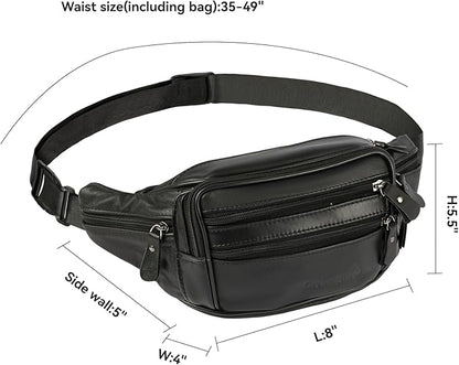 Leather Fanny Pack for Men Women,Genuine Leather Waist Belt Bag with Adjustable Strap Belt Hip Bag with Multi-Pockets for Travel Sports Running Cycling Hiking