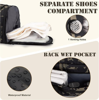 Tactical Duffle Bag For Travel Expandable 52L Large Duffle Bag For Men Gym Duffel With Wet Pocket Multi-Functional Carry On Bags Weekender Overnight Bag Organizer Duffel Bag For Travel