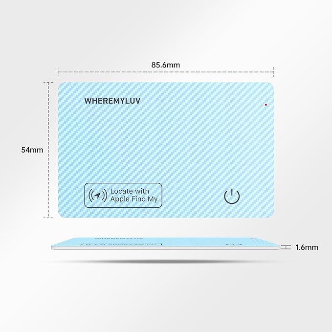 WHEREMYLUV-Item-Finder-for-Wallet, Ultra Thin Bluetooth Tracker Card Compatible with Apple Find My, Rechargeable GPS Locator, IPX8 Waterproof, Slim Smart Card for Men & Women (Blue)