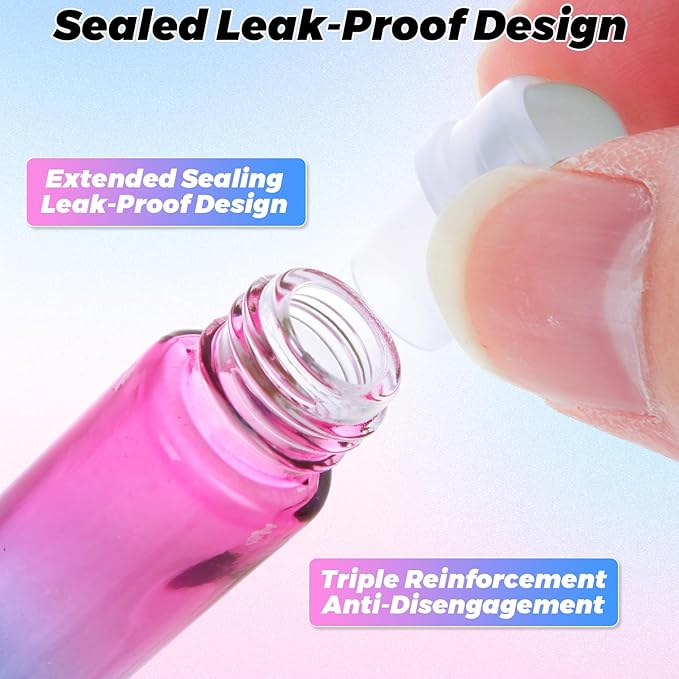 Acrux7 50 PCS 10ml Roller Bottles for Essential Oils, Gradient Color Glass Roll on Bottle Refillable Empty Perfume Roller Bottles with Stainless Steel Ball for Travel, Essential Oils, Perfume